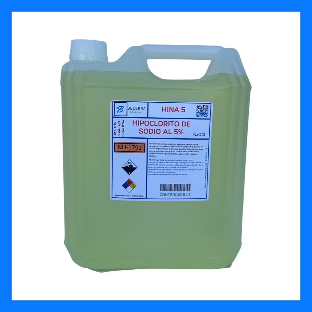 Cloro Hipoclorito de Sodio al 5% (5 litros) WINKLER WK-CL5